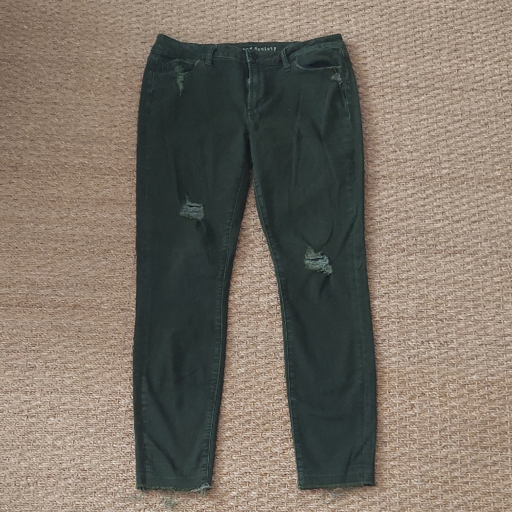 Articles Of Society Dark Green Distressed Skinny Jeans